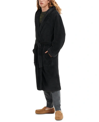 Shop Ugg Men's Fleece Hooded Robe In Ink Black
