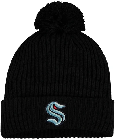 Shop Fanatics Men's Black Seattle Kraken Primary Logo Cuffed Knit Hat With Pom