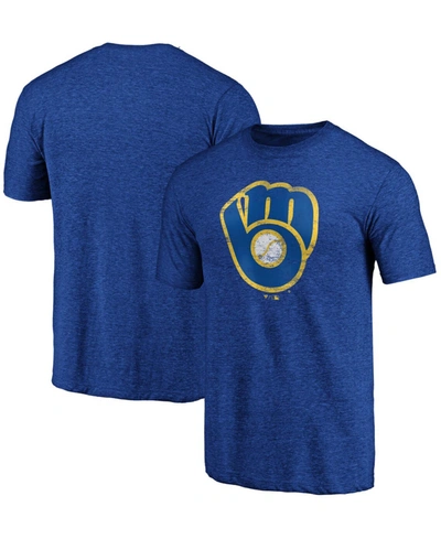 Shop Fanatics Men's Heathered Royal Milwaukee Brewers Weathered Official Logo Tri-blend T-shirt
