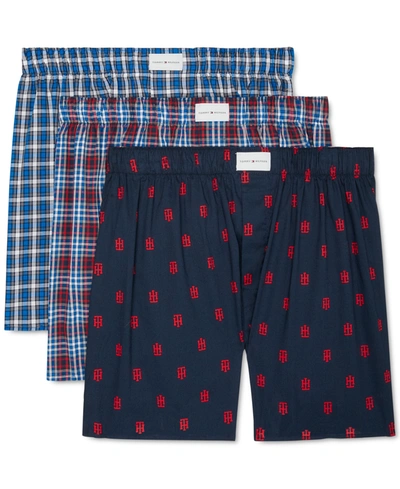 Shop Tommy Hilfiger Men's 3-pk. Classic Printed Cotton Poplin Boxers In Blue