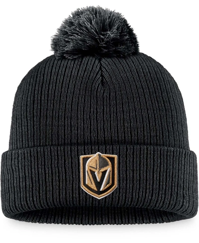 Shop Fanatics Men's Black Vegas Golden Knights Core Primary Logo Cuffed Knit Hat With Pom