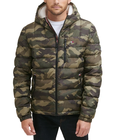 Shop Tommy Hilfiger Men's Sherpa Lined Hooded Quilted Puffer Jacket In Camouflage