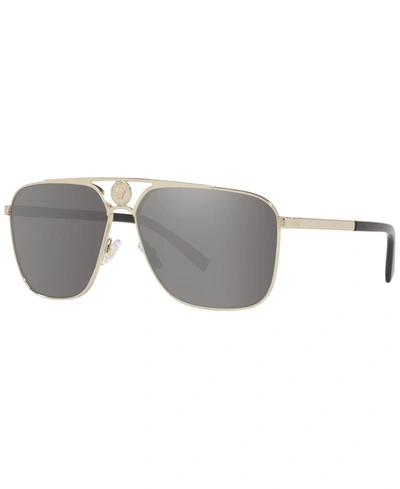 Versace Light Gray Mirror Silver Rectangular Mens Sunglasses Ve2238 12526g 61 In Pale Gold-tone