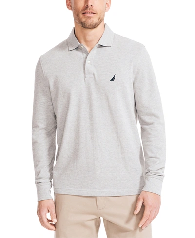 Shop Nautica Men's Classic-fit Long-sleeve Deck Polo Shirt In Grey Heather