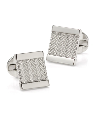 Shop Ox & Bull Trading Co. Men's Silver Herringbone Cufflinks In Silver-tone