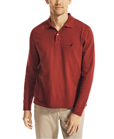 Shop Nautica Men's Classic-fit Long-sleeve Deck Polo Shirt In Deep Crimson
