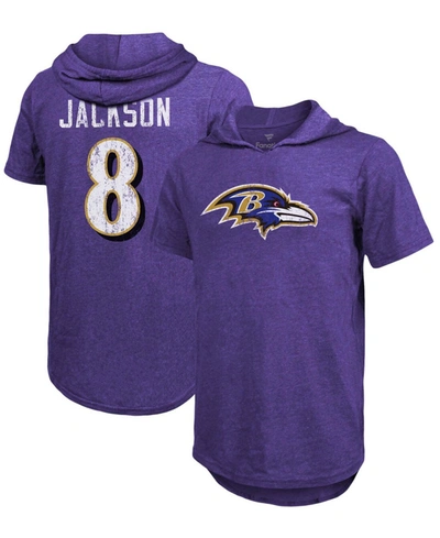 Shop Fanatics Men's Lamar Jackson Purple Baltimore Ravens Player Name Number Tri-blend Hoodie T-shirt