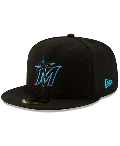 Shop New Era Men's Miami Marlins Black On-field Authentic Collection 59fifty Fitted Hat