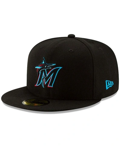 New Era Men's Miami Marlins Black On-field Authentic Collection 59fifty Fitted Hat In Black