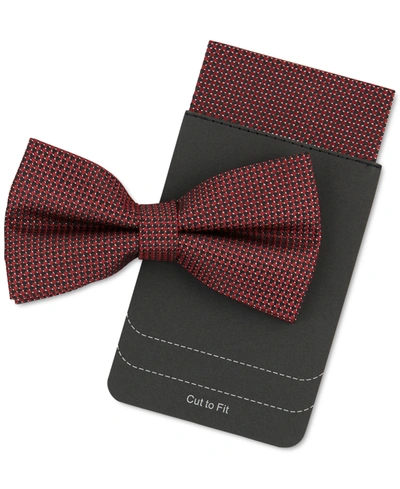 Shop Tallia Men's Micro-check Bow Tie & Pocket Square In Wine