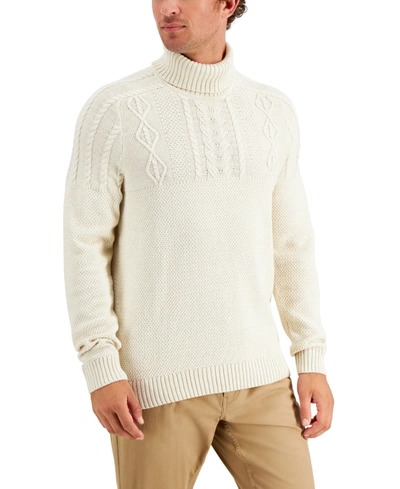 Shop Club Room Men's Chunky Cable Knit Turtleneck Sweater, Created For Macy's In Sesame Hthr