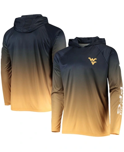 Shop Columbia Men's Navy West Virginia Mountaineers Terminal Tackle Omni-shade Upf 50 Long Sleeve Hooded T-shirt