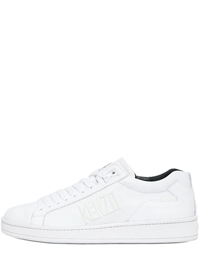 Shop Kenzo Logo Leather Sneakers, White