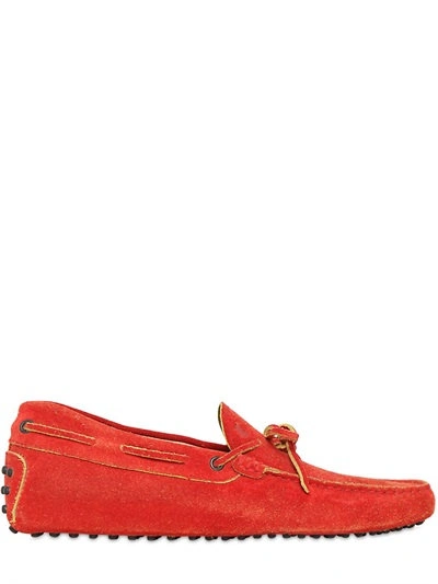 Shop Tod's Gommino Washed Suede Driving Shoes In Red