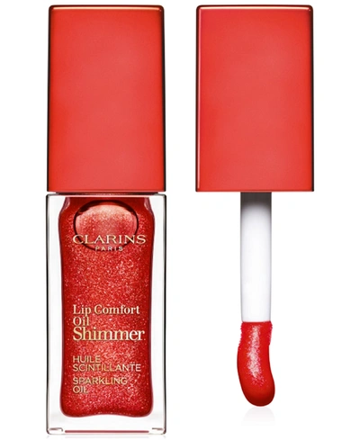 Shop Clarins Lip Comfort Oil Shimmer, 0.2 Oz. In Red Hot