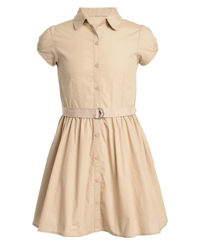 Shop Nautica Little Girls Uniform Belted Poplin Shirt Dress In Khaki
