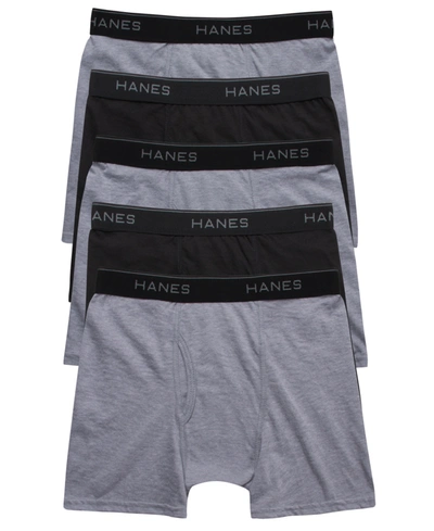 Shop Hanes Big Boys Ultimate Cotton Blend Boxer Briefs, Pack Of 5 In Black/gray