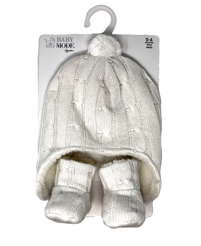 Shop Baby Mode Signature Cable Knit Fleece Lined Baby Hat And Boots In Cream