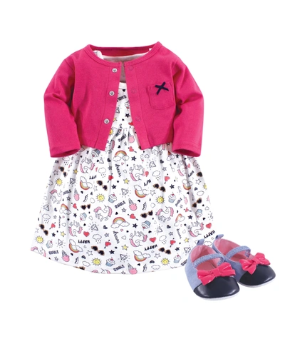 Shop Little Treasure Baby Girl Dress, Cardigan And Shoes Set In Pink