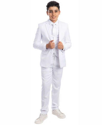 Shop Perry Ellis Toddler Boy's 5-piece Shirt, Tie, Jacket, Vest And Pants Solid Suit Set In White