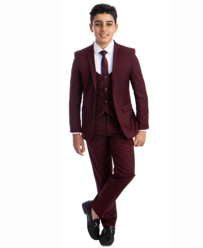 Shop Perry Ellis Toddler Boy's 5-piece Shirt, Tie, Jacket, Vest And Pants Solid Suit Set In Burgundy