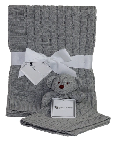 Baby Mode Signature 3 Stories Trading  Cable Knit Baby Blanket Gift Set In Gray