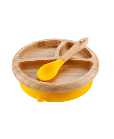 Shop Avanchy Baby Boys And Girls Bamboo Plate And Spoon Set In Lemon
