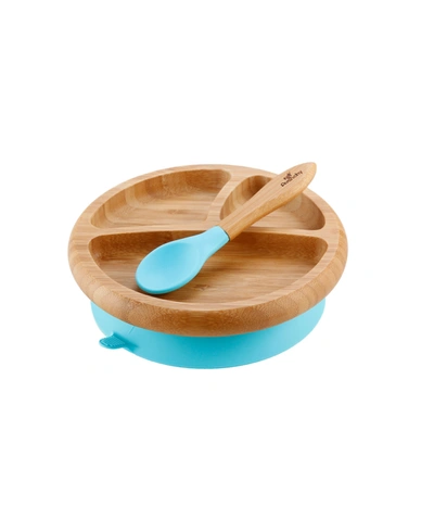 Shop Avanchy Baby Boys And Girls Bamboo Plate And Spoon Set In Baby Blue