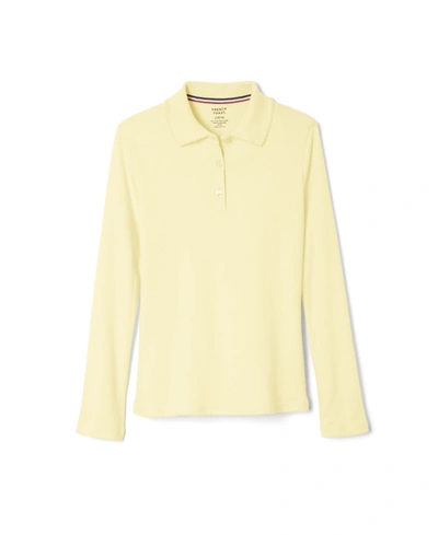 Shop French Toast Little Girls Uniform Long Sleeve Interlock Knit Polo With Picot Collar In Yellow