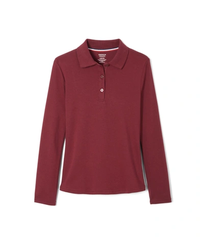 Shop French Toast Big Girls Long Sleeve Interlock Knit Polo With Picot Collar In Burgundy