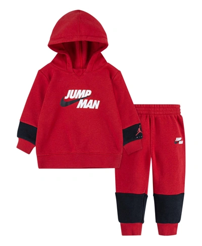 Shop Jordan Little Boys Jumpman By Nike Hoodie And Pants, 2 Piece Set In Gym Red