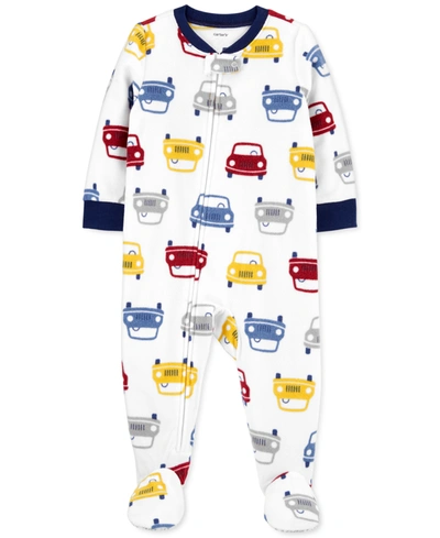 Shop Carter's Baby Boys Car-print Fleece Pajamas In White