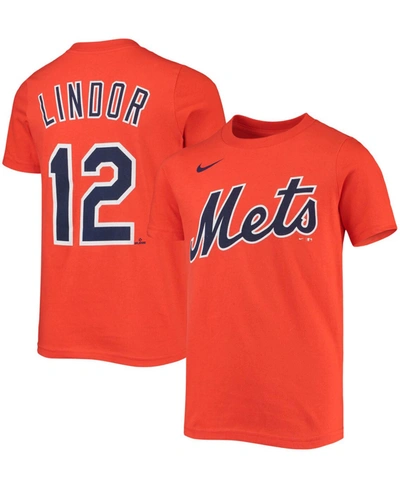 Shop Nike Big Boys And Girls Francisco Lindor Orange New York Mets Player Name And Number T-shirt