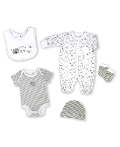 Shop Rock-a-bye Baby Boutique Baby Boys And Girls 5 Piece Velour Animals Layette Gift Set In Gray And White