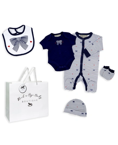 Shop Rock-a-bye Baby Boutique Baby Girls 5 Piece Bows Layette Gift Set In Navy Blue