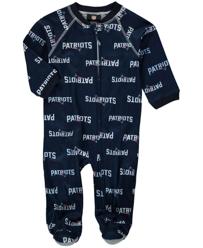 Shop Outerstuff Infant Boys And Girls Navy Blue New England Patriots Piped Raglan Full Zip Coverall