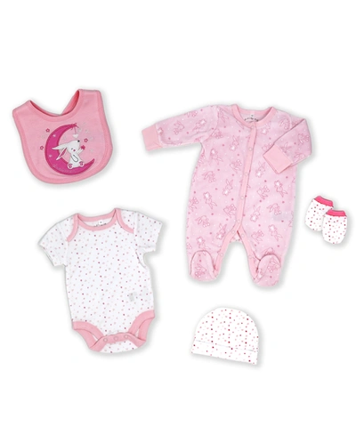 Shop Rock-a-bye Baby Boutique Baby Girls 5 Piece Velour Bunny Layette Gift Set In Pink