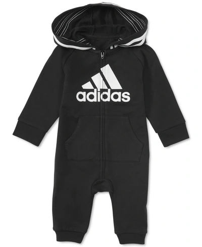 Shop Adidas Originals Baby Boys Or Baby Girls Logo Full Zip Hooded Coverall In Black