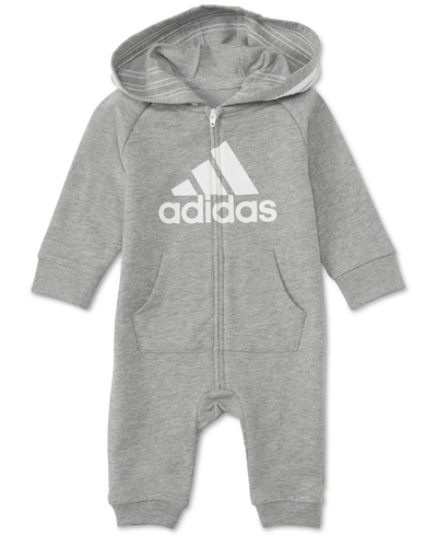 Shop Adidas Originals Baby Boys Or Baby Girls Logo Full Zip Hooded Coverall In Gry Heathr