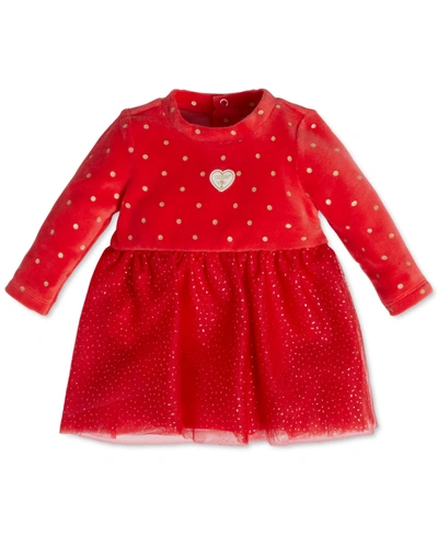 Shop Guess Baby Girls Velour Heart-print Bodysuit Dress In Necessary Red