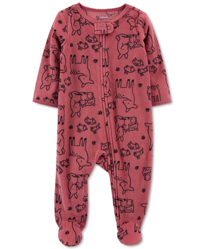 Shop Carter's Baby Boys Or Girls Deer-print Fleece Coverall In Pink