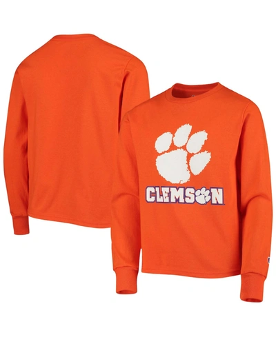 Shop Champion Big Boys Orange Clemson Tigers Lockup Long Sleeve T-shirt