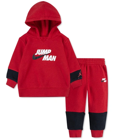 Shop Jordan Baby Boys 2-pc. Jumpman Sweatshirt & Joggers Set In Gym Red