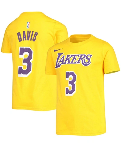 Shop Nike Big Boys And Girls Anthony Davis Gold Los Angeles Lakers Name And Number T-shirt In Gold-tone