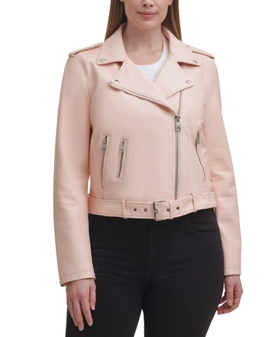 Shop Levi's Plus Size Faux Leather Belted Motorcycle Jacket In Shell Pink