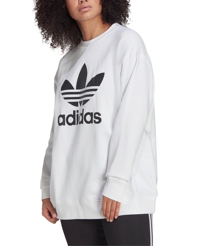 Shop Adidas Originals Plus Size Cotton Logo Graphic Sweatshirt In White