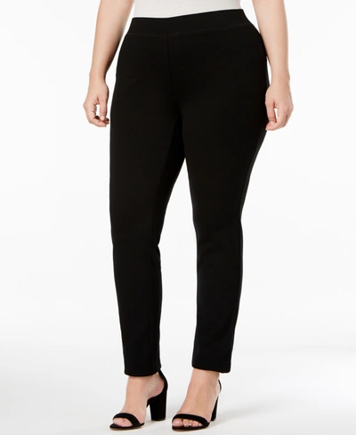 Shop Inc International Concepts Plus Size Skinny Pull-on Ponte Pants, Created For Macy's In Deep Black