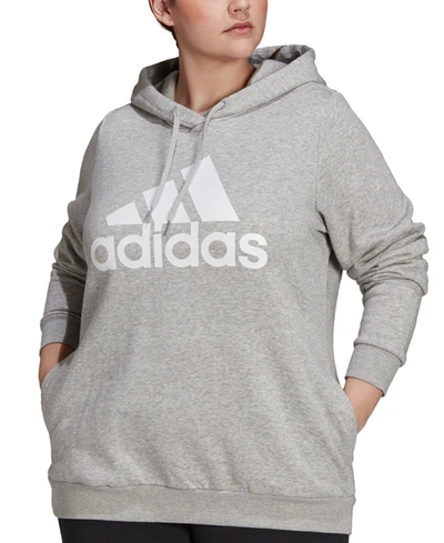 Shop Adidas Originals Adidas Plus Size Essentials Logo Fleece Hoodie In Medium Grey Heather/white