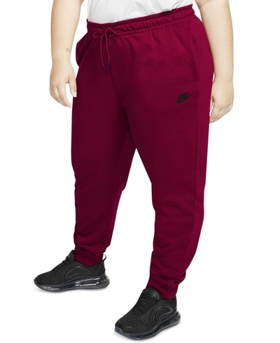 Shop Nike Plus Size Essential Fleece Pants In Pomegranate/black