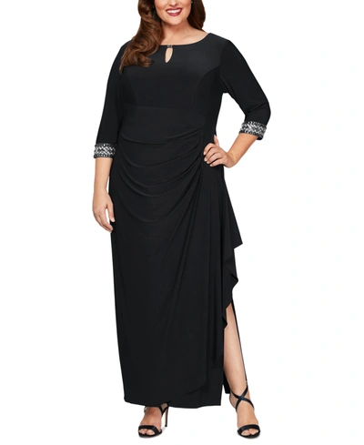 Shop Alex Evenings Plus Size Embellished Cascade Gown In Black